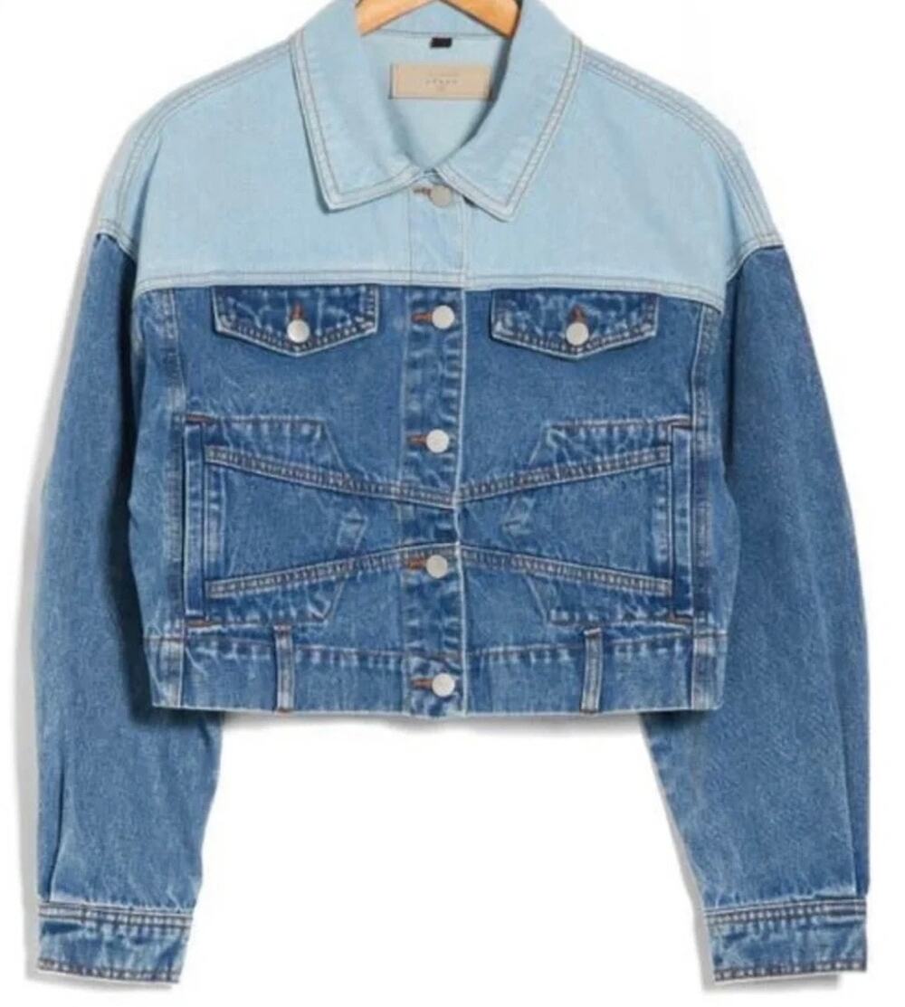 Blank NYC Two Tone Denim Jacket Cropped Trucker Small NWT
